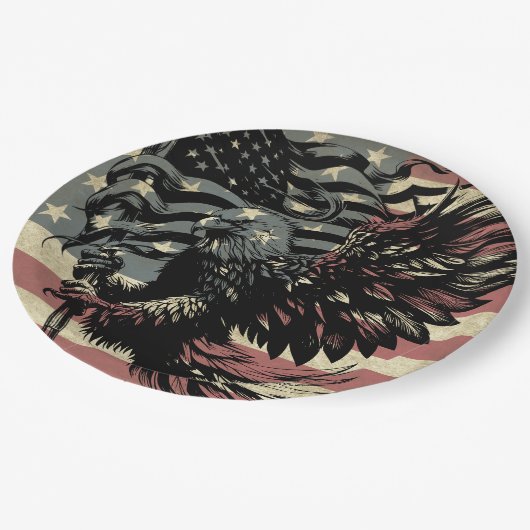 American Flag Bald Eagle Patriotic Pappteller (Schrägansicht)