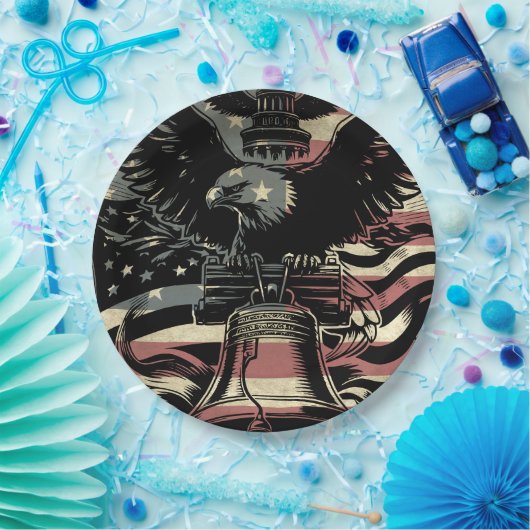American Flag Bald Eagle Patriotic Pappteller (Party)