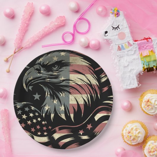 American Flag Bald Eagle Patriotic Pappteller (Party)