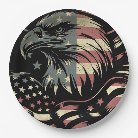 American Flag Bald Eagle Patriotic Pappteller (Vorderseite)