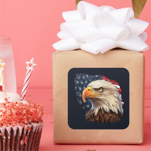 American Flag Bald Eagle Quadratischer Aufkleber (Party)