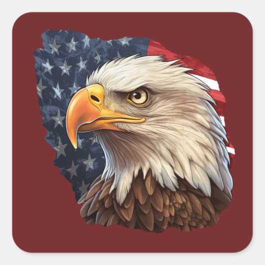 American Flag Bald Eagle Quadratischer Aufkleber (Vorderseite)