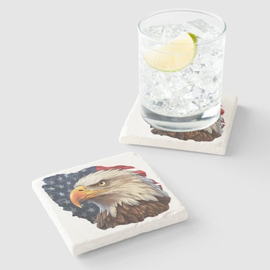 American Flag Bald Eagle Steinuntersetzer (Seitenansicht)