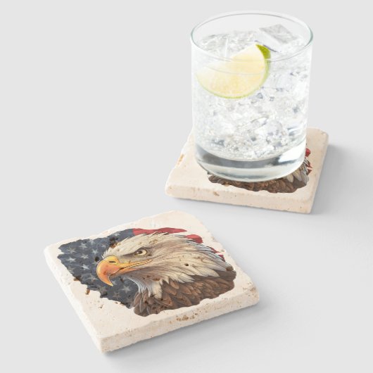 American Flag Bald Eagle Steinuntersetzer (Seitenansicht)