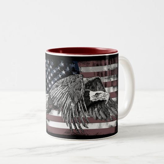 American Flag Bald Eagle USA Zweifarbige Tasse (VorderseiteRechts)