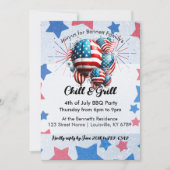 American Flag Balloon & Stars 4. Juli Party Einladung (Vorderseite)