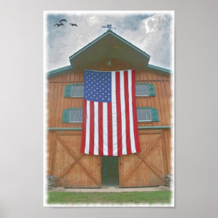 American Flag Barn Poster