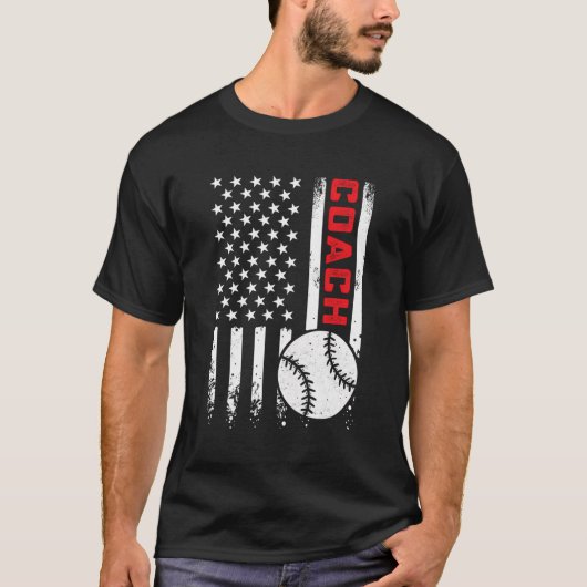 American Flag Baseball Coach Patriotic 4th of T-Shirt (Vorderseite)