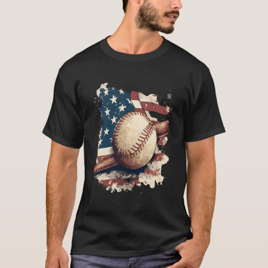 American Flag Baseball For Father'S Day T-Shirt (Vorderseite)