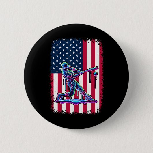 American Flag Baseball Player Bat Patriotic 4. Button (Vorderseite)