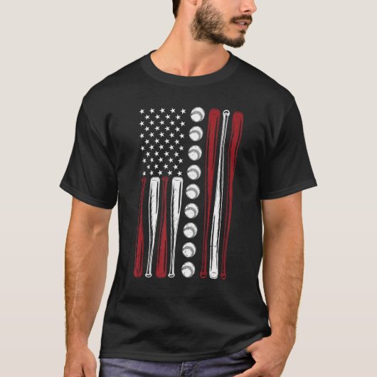 American Flag Baseball Red White Blue 4th of July T-Shirt (Vorderseite)
