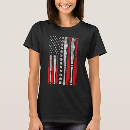 American Flag Baseball Red White Blue 4th Of July  T-Shirt (Vorderseite)