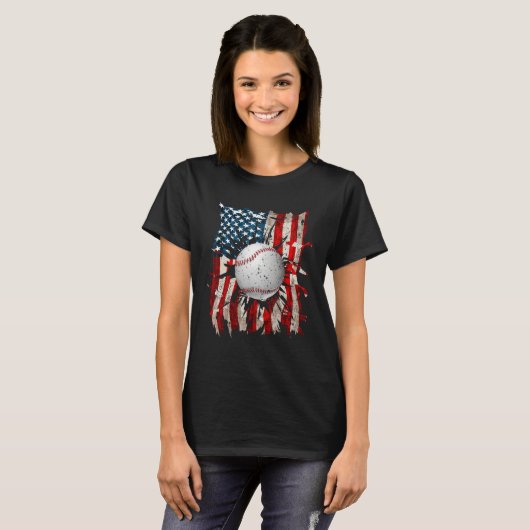 American Flag Baseball Red White Blue 4th of July T-Shirt (Vorne ganz)