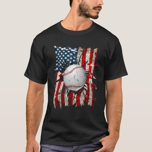 American Flag Baseball Red White Blue 4th of July  T-Shirt (Vorderseite)