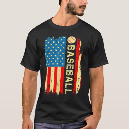 American Flag Baseball Team Gift Men Boys Vater 4. T-Shirt (Vorderseite)