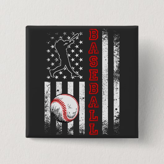 American Flag Baseball Team Vintag Funny Square Button (Vorderseite)