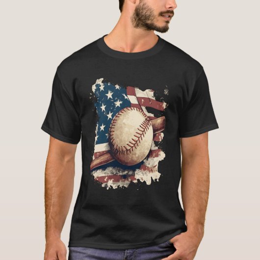 American Flag Baseball zum Vatertag T-Shirt (Vorderseite)
