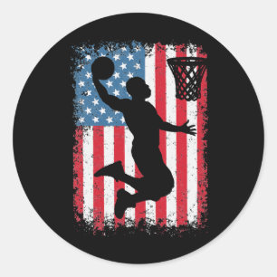 American Flag Basketball Apparel Funny Basketball Runder Aufkleber
