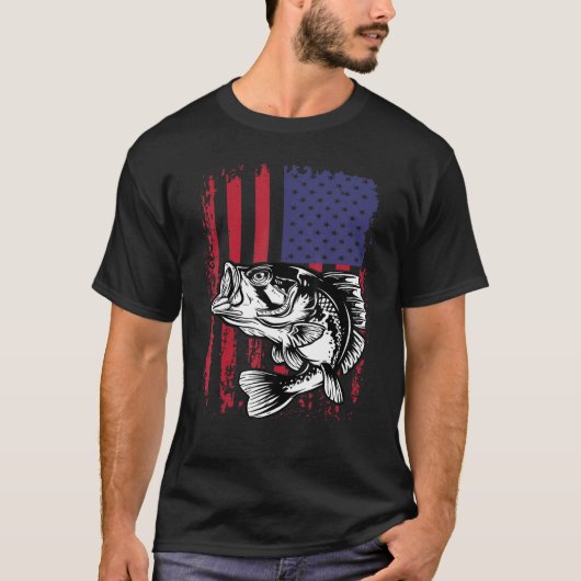 American Flag Bass USA Fishing Fisherman Outdoors T-Shirt (Vorderseite)