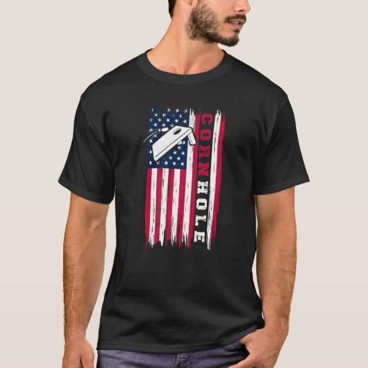 American Flag Beag Bag Toss Player Cool Cornhole U T-Shirt (Vorderseite)