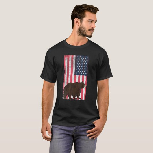 American Flag Bear T USA Hunter Grizzly Bear Hunti T-Shirt (Vorne ganz)
