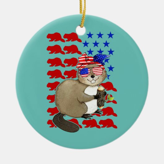 American Flag Beaver - über 4. Keramik Ornament (Vorne)