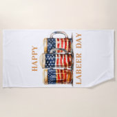 American Flag Beer Happy Labeer Day Funny Labour D Strandtuch (Vorderseite)
