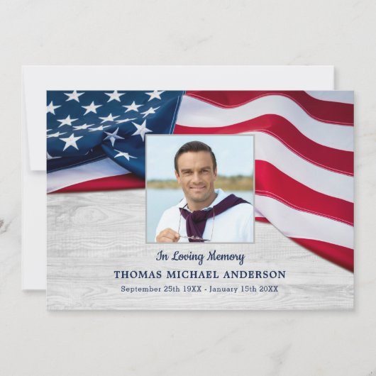 American Flag Beileid Veteran Memorial Beerdigung Dankeskarte (Vorderseite)