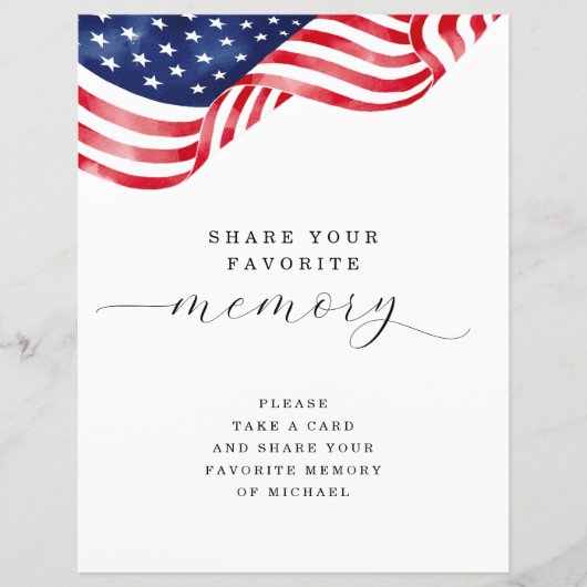 American Flag Beunering Share a Memory Sign (Vorderseite)