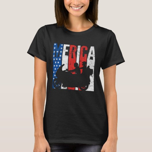 American Flag Biker Motorcycle Couple 4th Of July T-Shirt (Vorderseite)