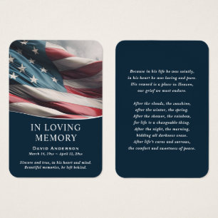 American Flag Blue Foto Memorial Gebet Cards