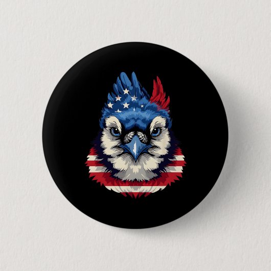 American Flag Blue Jay Patriotic Bird Face 4. Button (Vorderseite)
