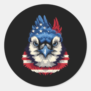 American Flag Blue Jay Patriotic Bird Face 4. Runder Aufkleber