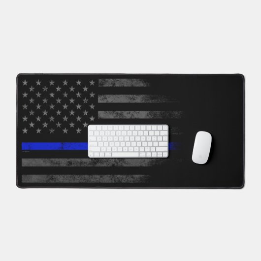 American Flag Blue Line First Responder Schreibtischunterlage (Tastatur & Maus)