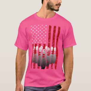 American Flag Bowling Buttone Patriotic Bowler T-Shirt