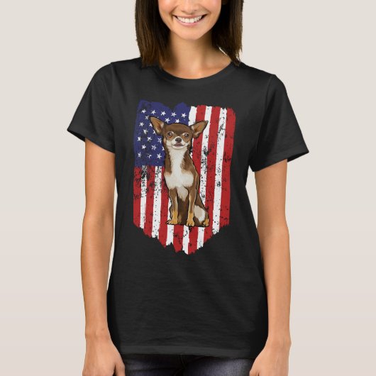 American Flag Brown Chihuahua 4th Of July Usa T-Shirt (Vorderseite)