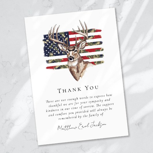 American Flag Buck Deer Beileid Beerdigung Dankeskarte