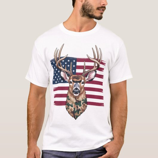 American Flag Buck Shirt | Patriotisches JagdT-Shi (Vorderseite)