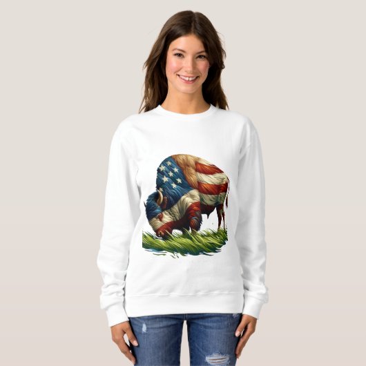 American Flag Buffalo Bison Sweatshirt (Vorne ganz)