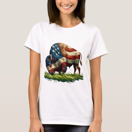 American Flag Buffalo Bison T-Shirt (Vorderseite)