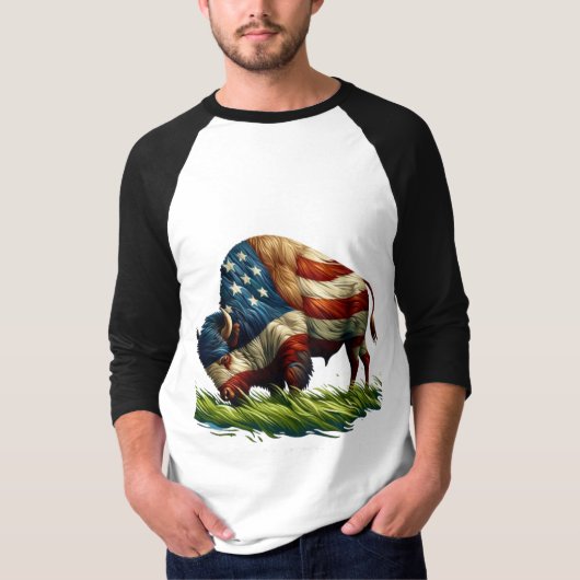 American Flag Buffalo Bison T-Shirt (Vorderseite)