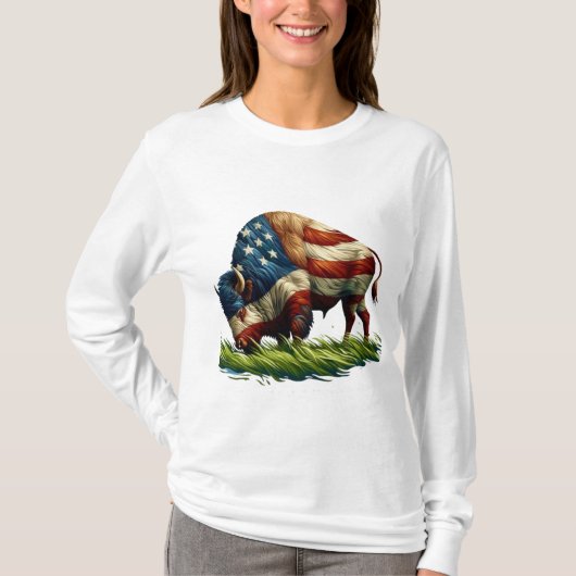 American Flag Buffalo Bison T-Shirt (Vorderseite)
