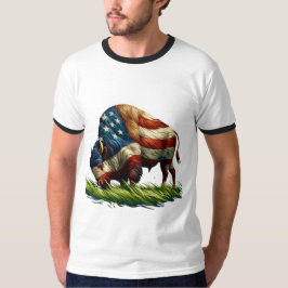 American Flag Buffalo Bison T-Shirt