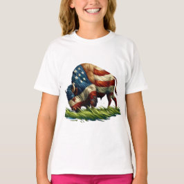 American Flag Buffalo Bison T-Shirt