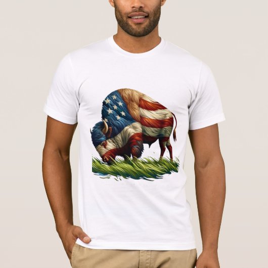 American Flag Buffalo Bison T-Shirt (Vorderseite)
