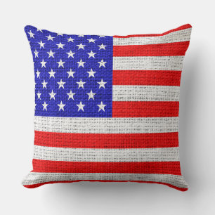 American Flag Burlap Linen Rustic Jute Kissen