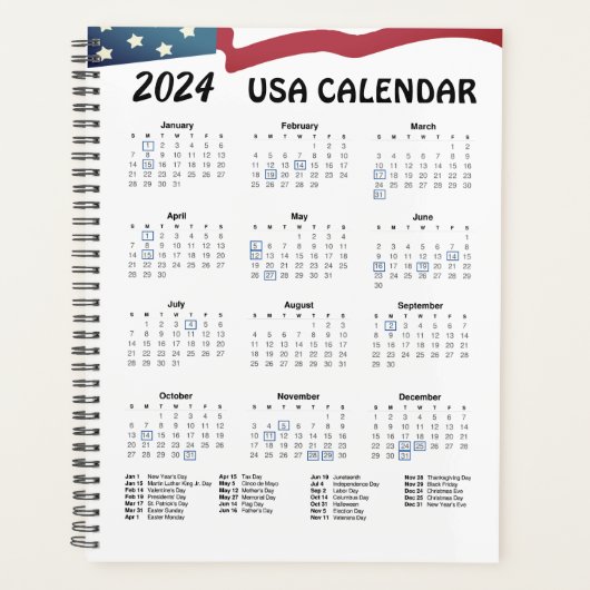 American Flag Calendar Planner 2024 Planer (Vorderseite)