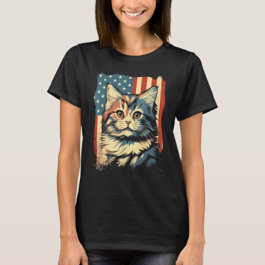American Flag Cat 4th Of July Kitten Patriotic Pet T-Shirt (Vorderseite)