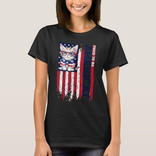 American Flag Cat 4th of July Kitten Patriotic Pet T-Shirt (Vorderseite)