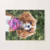 American Flag Cavalier King Charles Spaniel Puppy Puzzle (Horizontal)